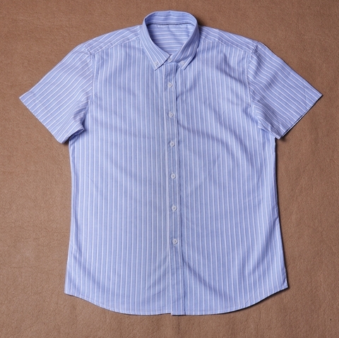 Ocean Stripe Button Down Cotton Short Sleeve Shirt