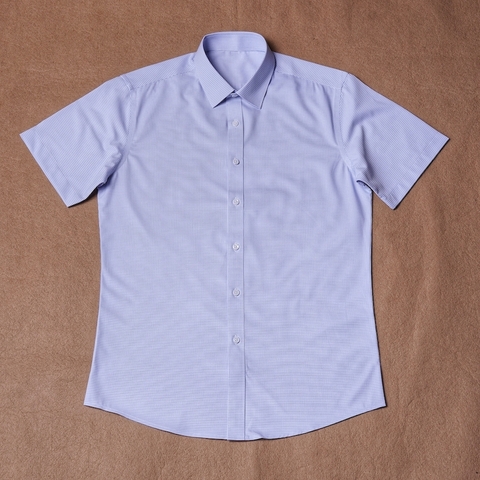 Microgrid Cool Blue Bamboo Short Sleeve Shirt