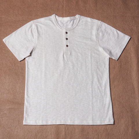 Henley Sand Beige Linen Cotton Tee