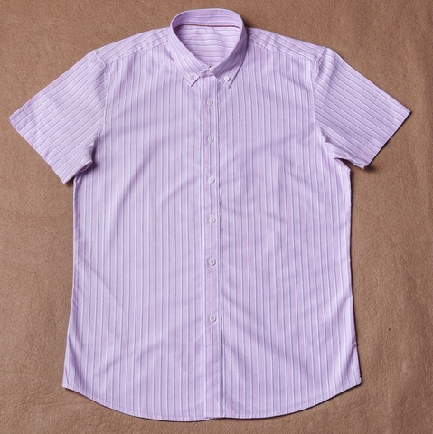Soft Pink Stripe Button Down Cotton Short Sleeve Shirt