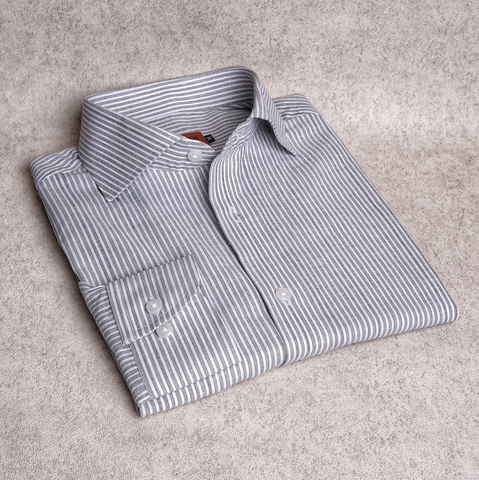 Moss Green Japenese Stripes Linen Cotton Shirt