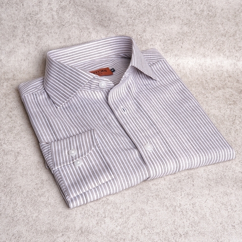 Mid Brown Japenese Stripes Linen Cotton Shirt