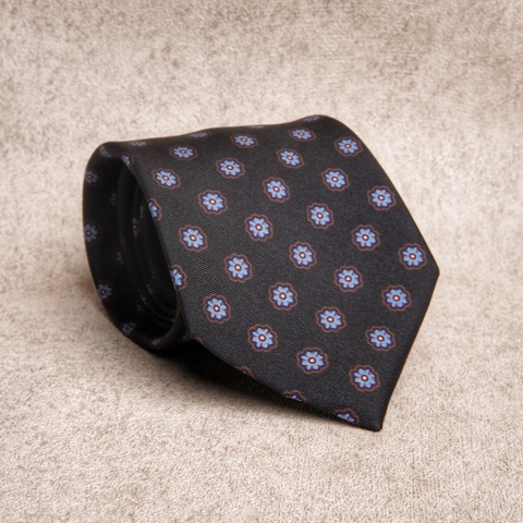 Signature Flower Dark Grey Silk Tie