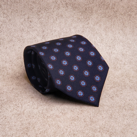 Signature Flower Navy Silk Tie