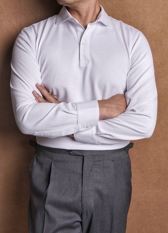 White Long Sleeve Polo