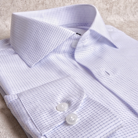 White Micro Windowpane Cotton Shirt