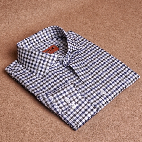 Gingham Blue Brown Linen Cotton Shirt