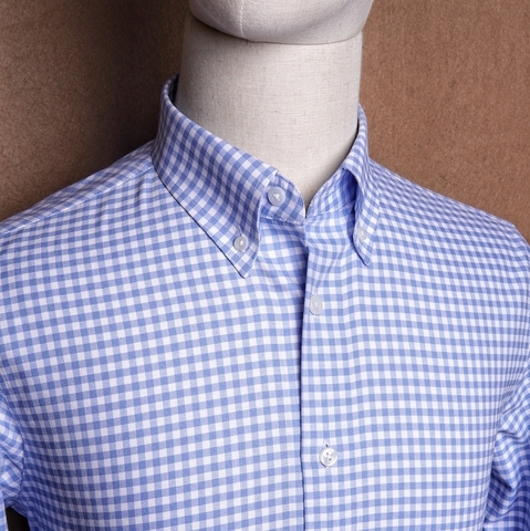 Gingham Azure Blue Button Down Cotton Shirt
