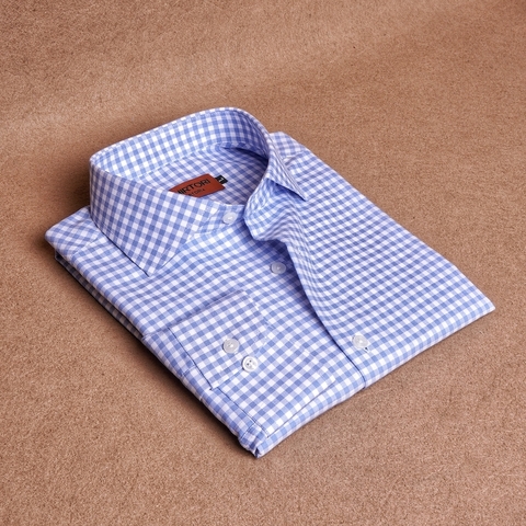 Gingham Azure Blue Cotton Shirt