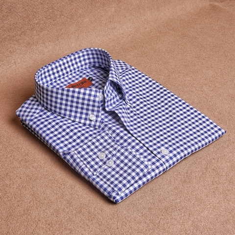 Gingham Dark Blue Button Down Cotton Shirt