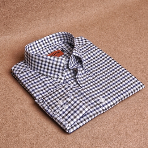 Gingham Blue Brown Button Down Linen Cotton Shirt