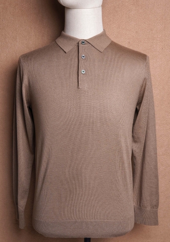 Umbria Camel Long Sleeve Knit Polo