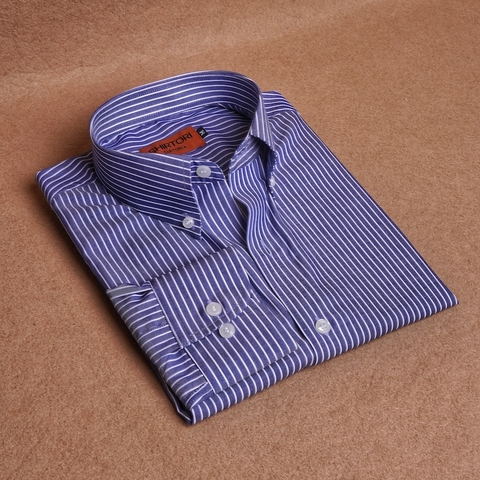 Navy White Stripes Button Down Cotton Shirt