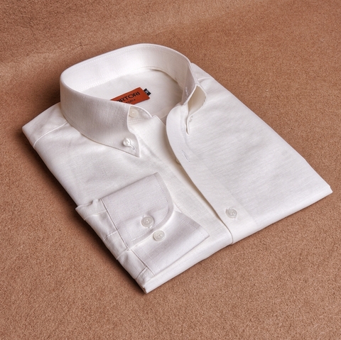 Cream White Linen Cotton Button Down Shirt