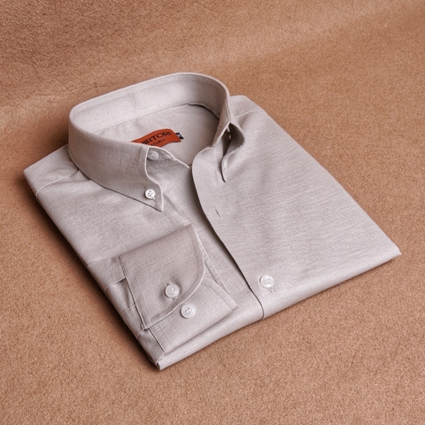 Taupe Linen Cotton Button Down Shirt