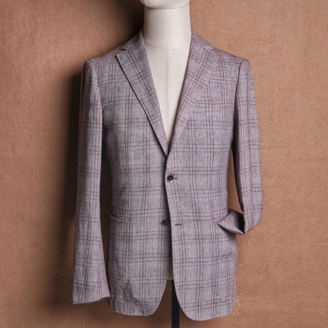 Greyish Burgundy Windowpane Wool - Ring Jacket