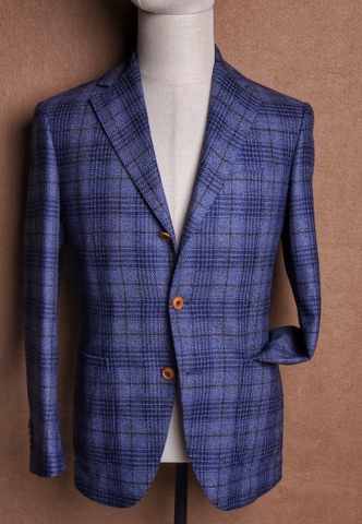 Royal Blue Prince of Wales Wool Loro Piana fabric - Tailored Made