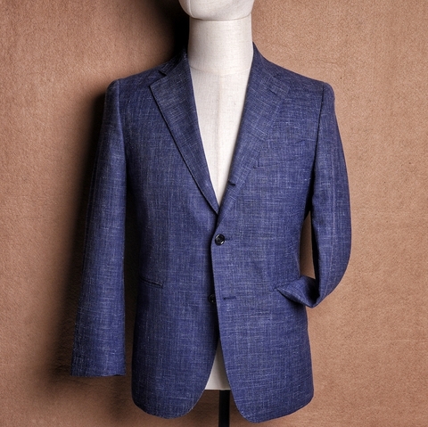 Dark Blue Wool Silk Linen Zegna fabric - Mitsumine Blazer