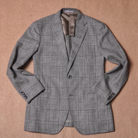 Greyish Brown Check Wool Silk Linen Loro Piana fabric - Giorgio Botto