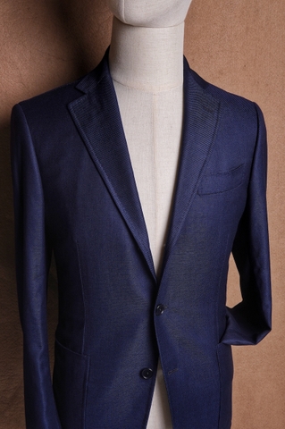 Dark Blue Hopsack Wool Loro Piana fabric - SHIPS