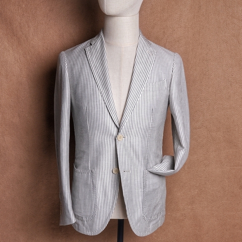 [New with Tag] Navy White Stripe Wool Linen Marlane fabric - Green Label Relaxing by United Arrows