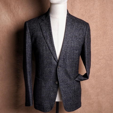 Grey Blue Burgundy Glencheck Wool Alpaca Ferla fabric - Barneys New York