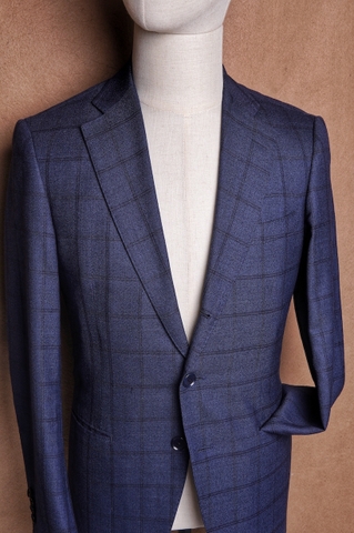 Dark Blue Windowpane Wool Carlo Barbera fabric - Tomorrowland