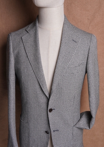 Navy White Houndstooth Wool Silk Linen  Carlo Barbera fabric - Blu e Grigio designed by Ring Jacket