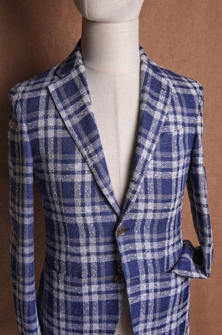 Navy Grey Tartan Linen Cotton  Blend Ferla fabric - Sato Tailor
