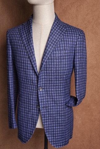 Navy Blue Houndstooth Linen Silk - The GiGi