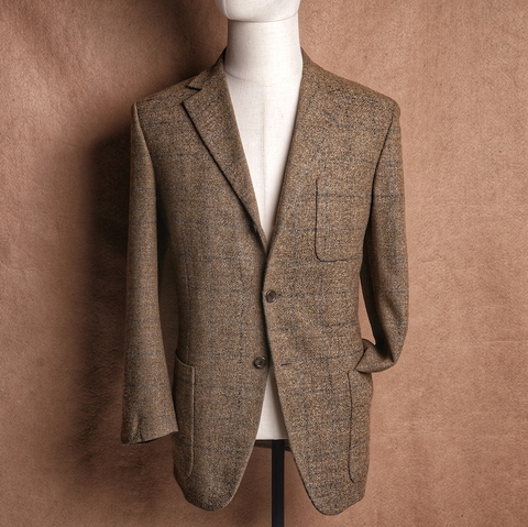 Brown Windowpane Wool Blend Ferla fabric - Durban