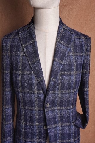 [New with tag] Navy Grey Check Linen Cotton blend - Boglioli K Jacket