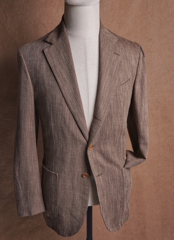 Brown Herringbone Wool Cotton Silk - De Petrillo