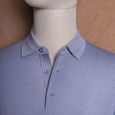 Puglia Slate Blue Mercerised Cotton Knit Polo