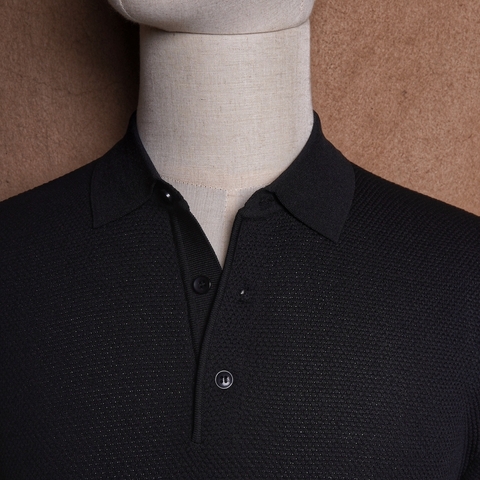 Puglia Black Mercerised Cotton Knit Polo