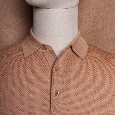 Puglia Camel Mercerised Cotton Knit Polo