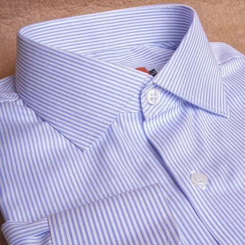 Blue White Patterned Pinstripe Cotton Shirt