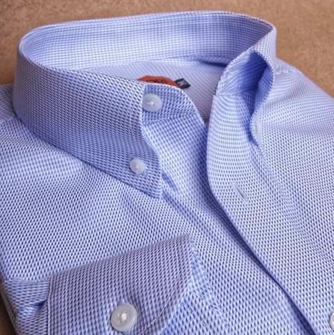 Blue White Sharp Texture Button Down Cotton Shirt