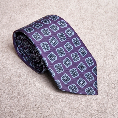 Square Medallion Cyan Purple Tie