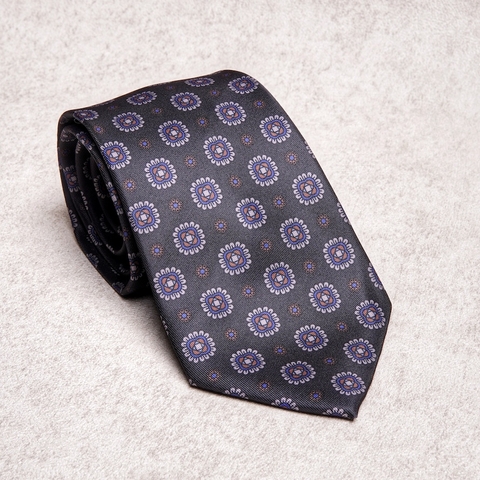 Square Medallion Blue Grey Tie
