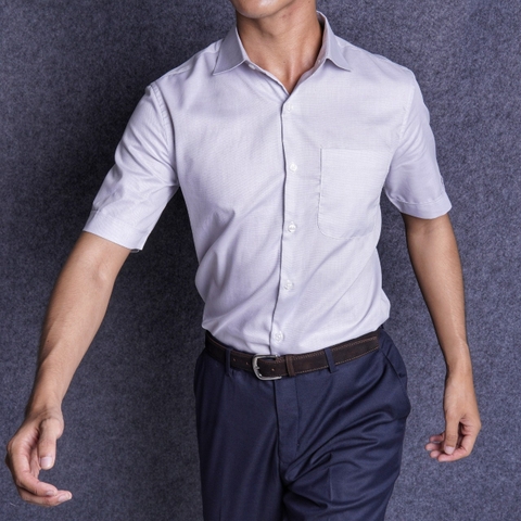 Dobby Smoke Grey Cotton Short Sleeve Shirt