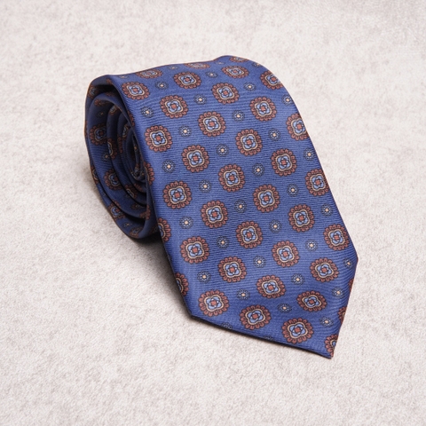 Square Medallion Brown Blue Tie