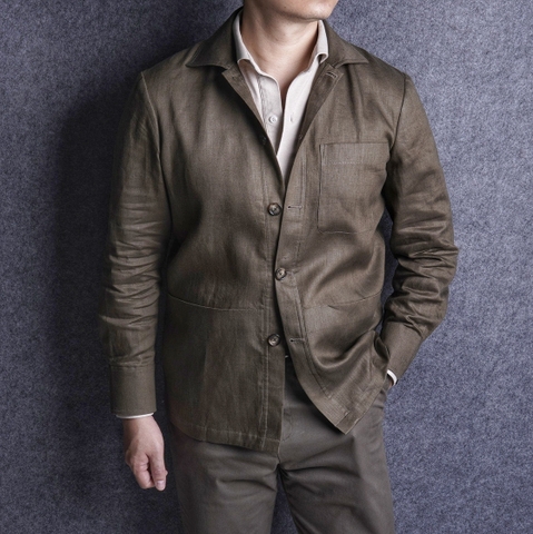 Mossy Brown Linen Blouson