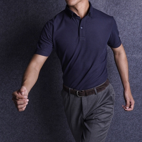 Navy Button Down Polo Cotton Nano Zicnor