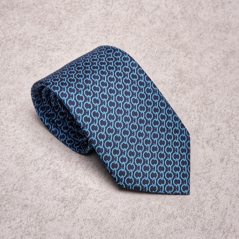 Chain Cyan Navy Silk Tie
