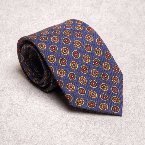 Round Floral Red Blue Wool Tie