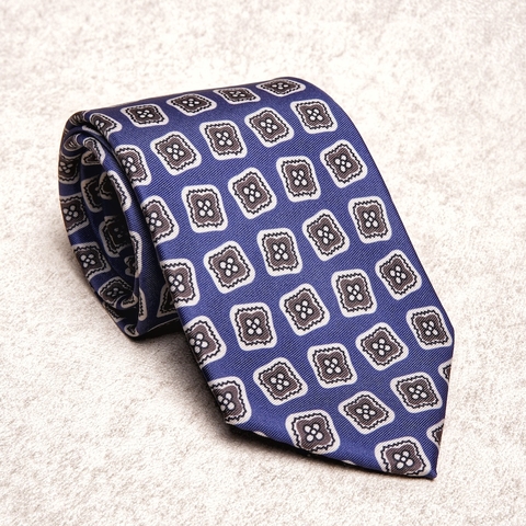 Square Medallion Brown Slate Blue Tie