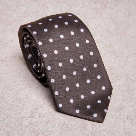 Polka Dots White Brown Tie