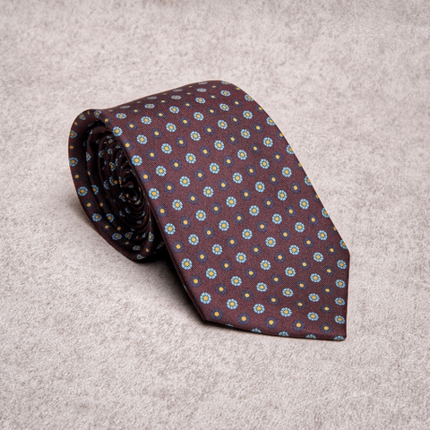 Small Floral Blue Burgundy Silk Tie