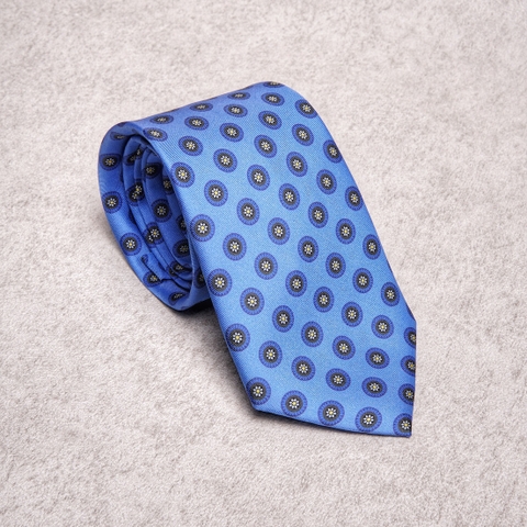 Round Floral Yellow  Azure Silk Tie